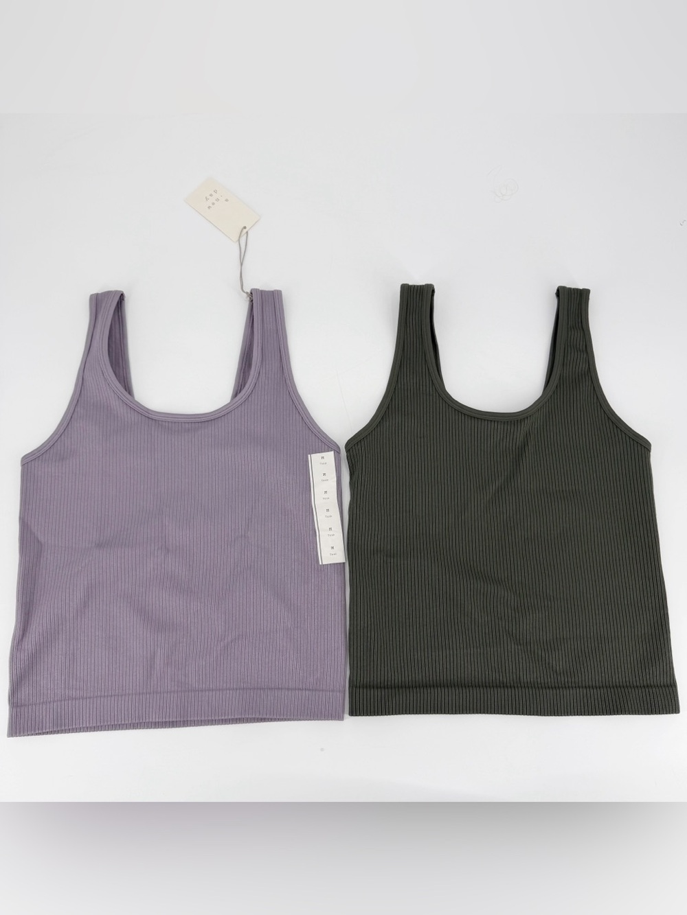 Ribbed Scoop Neck Tank Top - Lavender and Olive